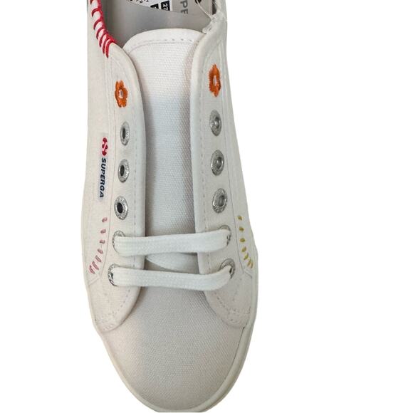 NEW Superga Happy Logo Womens White Sneakers. Colorful Embroidery Canvas Size 8 - Picture 9 of 11